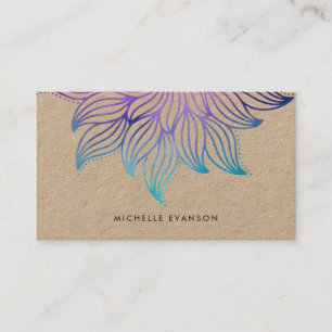 Cartão De Visita Floral Teal Purple Mandala Boho Kraft