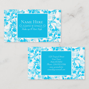 Cartão De Visita Floral tropical pintado azul