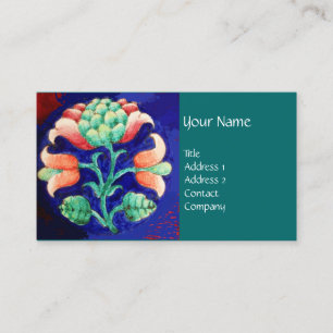 Cartão De Visita FLORAL VERDE AZUL/Flor rosa estilizado