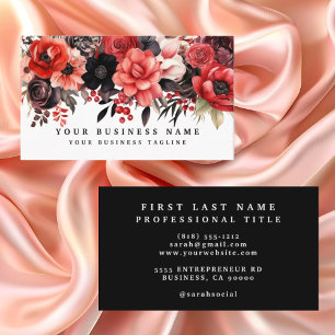Cartão de Visita Floral Vermelho e Preto