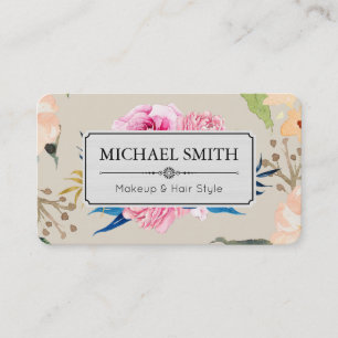 Cartão De Visita Floral Vintage Elegante Moderno Cor de Osso