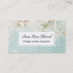 Cartão De Visita *~* Floral Vintage Flores Bolinhas Azuis
