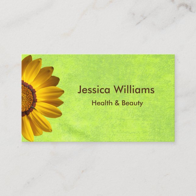 Cartão De Visita Flores Amarelas no Monograma Verde Abstrato (Frente)
