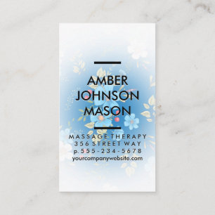 Cartão De Visita Flores Azuis e Folhas Padrão Decorativo