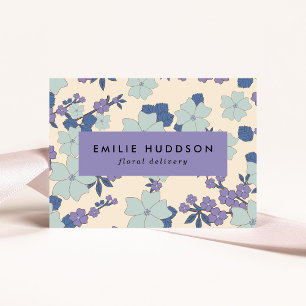 Cartão De Visita Flores Azuis, Flores Roxas, Florista, Compro Flor