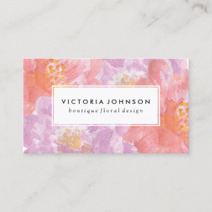 Cartão De Visita Flores bonito da aguarela das peônias