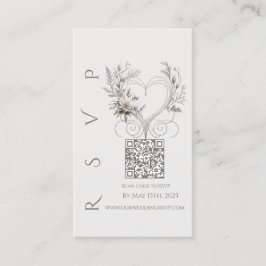 Cartão De Visita Flores Brancas de Código QR de RSVP de Casamento M