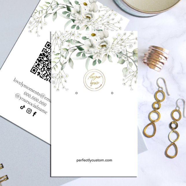 Cartão De Visita Flores Brancas Escovoras A Ouvir Negócios (watercolor flowers in shades of green and white in rustic garden greenery #whiteflowers #greenery)