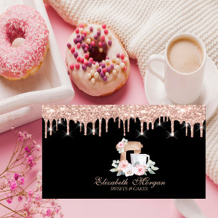 Cartão De Visita Flores Chic Mixer Rose Gold Drips Padaria 