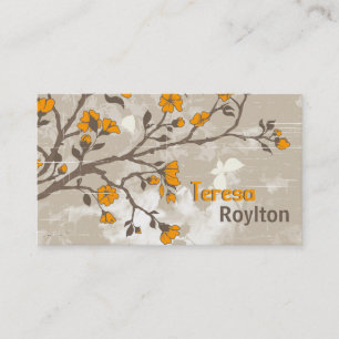 Cartão De Visita Flores cor de laranja vivas, grunge floral