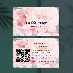 Cartão De Visita Flores cor-de-rosa Código QR