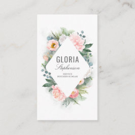 Cartão De Visita Flores de Água Blush Rosa e Quadro Verde