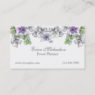 Cartão De Visita Flores de Aquarela Columbina Roxo Personalizadas