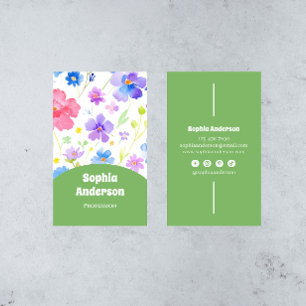 Cartão De Visita Flores de Aquarela Elegantes - Vertical Chic