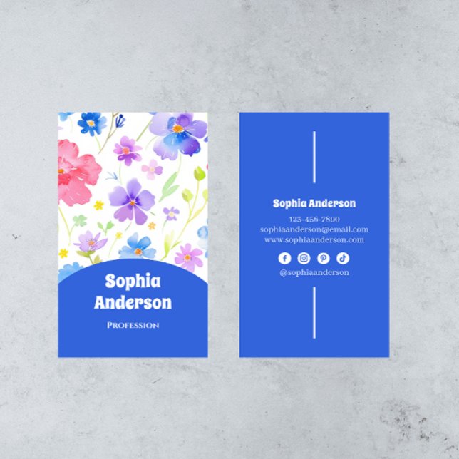 Cartão De Visita Flores de Aquarela Elegantes - Vertical Chic (Criador carregado)