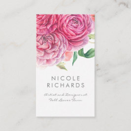 Cartão De Visita Flores de Aquarela Rosa Botânica e Chic Elegantes