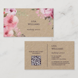 Cartão De Visita Flores de Aquarela Rosa Kraft