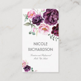 Cartão De Visita Flores de Aquarela Roxo de Plum Buquê Elegante