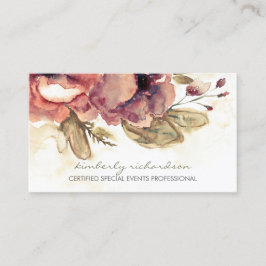 Cartão De Visita Flores de Aquarela Vintage Maroon Elegante