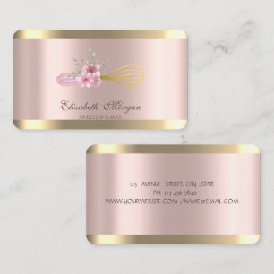 Cartão De Visita Flores de Batedeira Faixa Dourada Rosa Dourada Pad