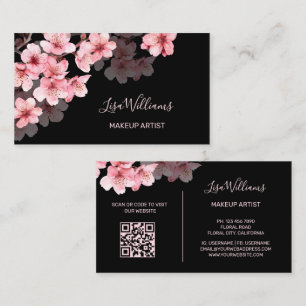 Cartão De Visita Flores de Cerejeira em Aquarela Rosa Preto