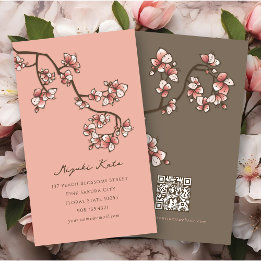 Cartão De Visita Flores de Cerejeira Rosa Oriental Elegante Chic Sa