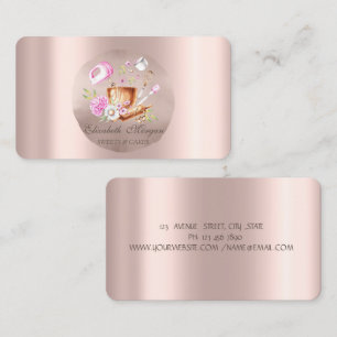 Cartão De Visita Flores de Chicote Dourado Rosa Círculo