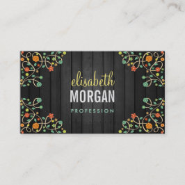 Cartão De Visita Flores de espiral em madeira escura