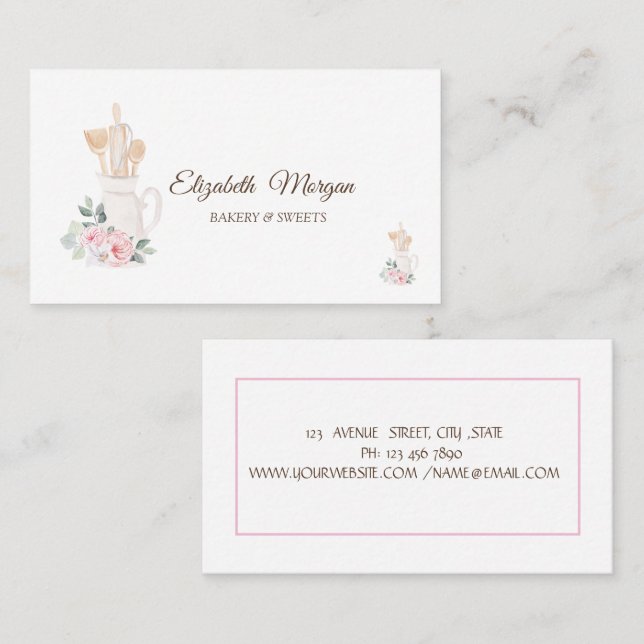 Cartão De Visita Flores De Ferramentas De Pastelaria (Frente/Verso)