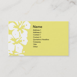 Cartão De Visita Flores de Hibiscus Branco Abstrato em Amarelo
