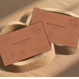Cartão De Visita Flores de Linha Fina Marrom Terracota Moderna Flor