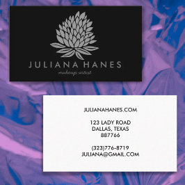 Cartão De Visita Flores de Lótus Chic Cinzas Minimalistas Pretas