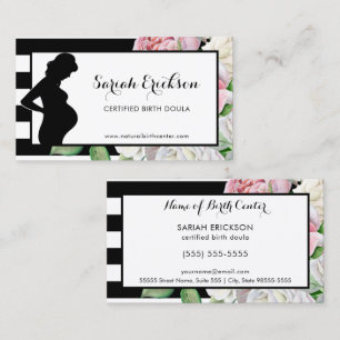Cartão De Visita Flores de na moda e stripes Maternidade Doula