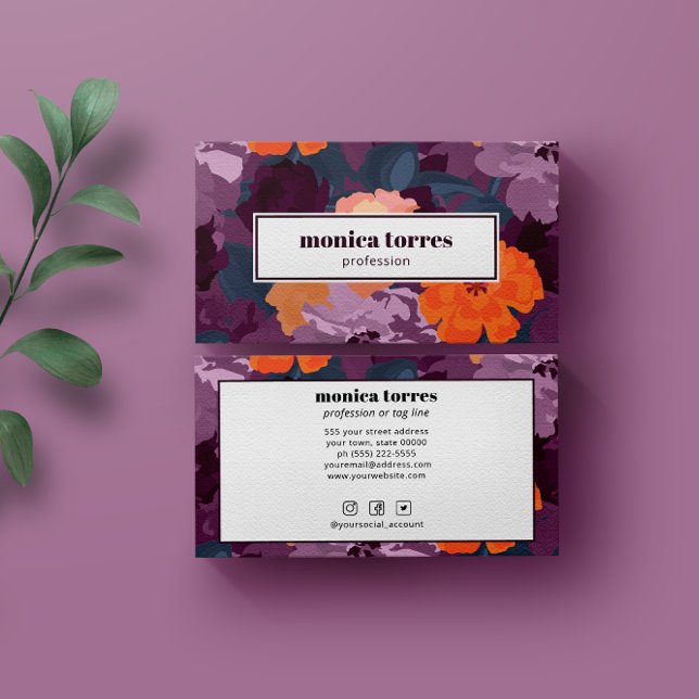 Cartão De Visita Flores de primavera Torneiras Laranja Roxos Ícones (Criador carregado)