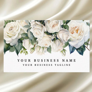 Cartão De Visita Flores de Rosas Brancas Elegantes Florais