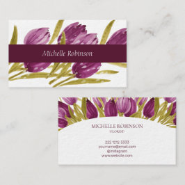 Cartão De Visita Flores de Tulipa em Aquarela Elegantes Profissiona