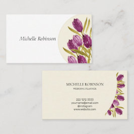Cartão De Visita Flores de Tulipa em Aquarela Elegantes Profissiona