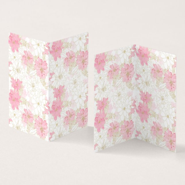 Cartão De Visita Flores Douradas, de cor rosa botânico (Interior e exterior)