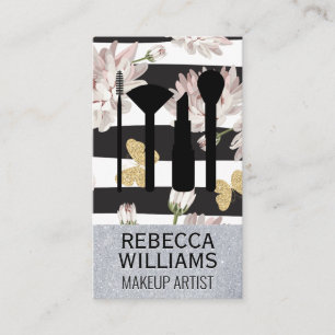Cartão De Visita Flores e Borboletas Configuração de Maquiagem de