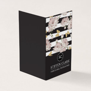 Cartão De Visita Flores e Borboletas Striped