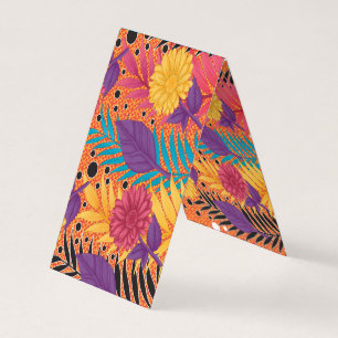 Cartão De Visita flores e folhas coloridas sobre fundo preto