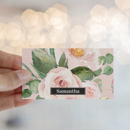 Cartão De Visita Flores e Nome de Aquarela Rosa Modernos Pastel
