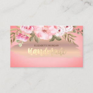 Cartão De Visita Flores Elegantes em Dourado Rosa