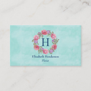 Cartão De Visita Flores Florais de Wreath Watercolor Flores Rosa e 