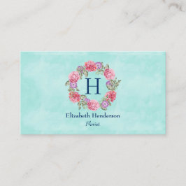 Cartão De Visita Flores Florais de Wreath Watercolor Flores Rosa e