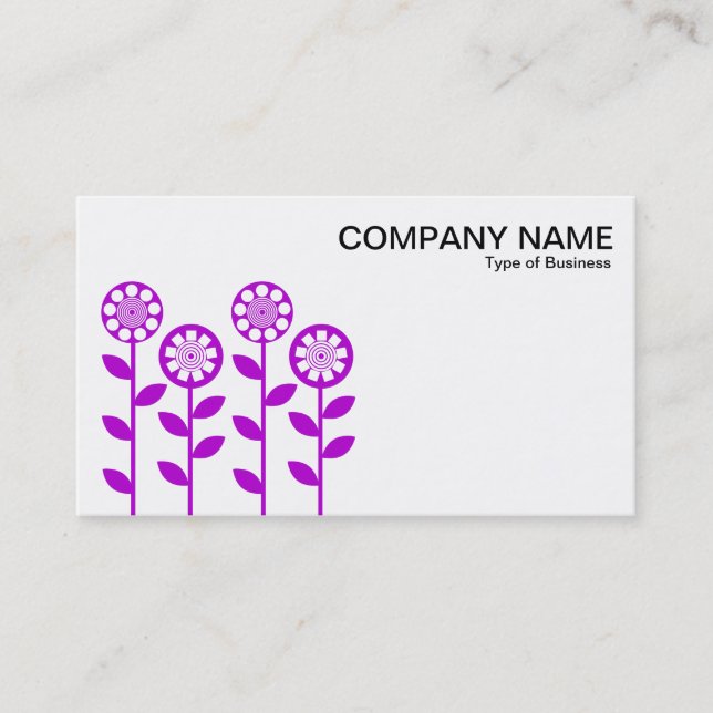 Cartão De Visita Flores Geométricas - Roxo em Branco (Frente)