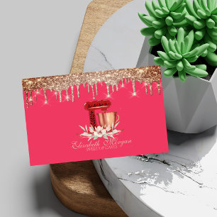 Cartão De Visita Flores Misturador Vermelho Elegante Gotas Padaria