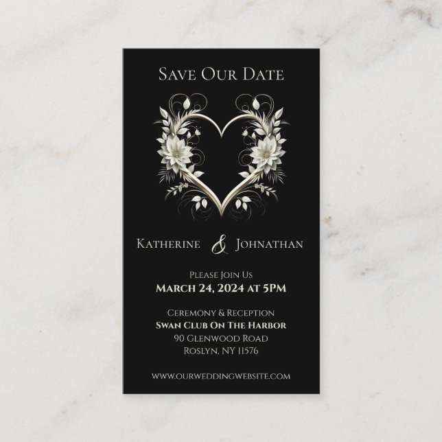 Cartão De Visita Flores Modernas com Coração - Salve a Data - (Frente)