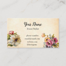 Cartão De Visita Flores multicoloridos ilustradas vintage