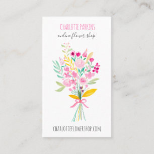 Cartão De Visita Flores primavera florais de buquê de aquarela mod